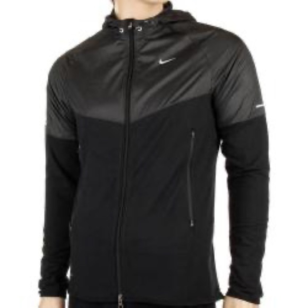 NIKE Running Dri-Fit Full Zip Windbreaker Hoodie Black Size L